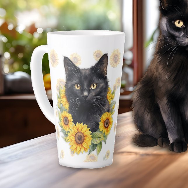 Black Cat Sonnenblumen Sprichwort Milchtasse (Von Creator hochgeladen)