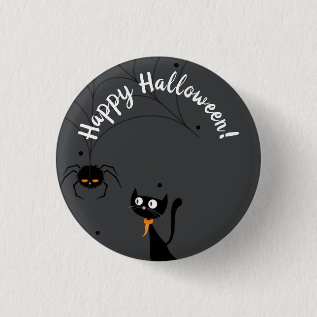 Black Cat & Spider Halloween Button (Vorderseite)