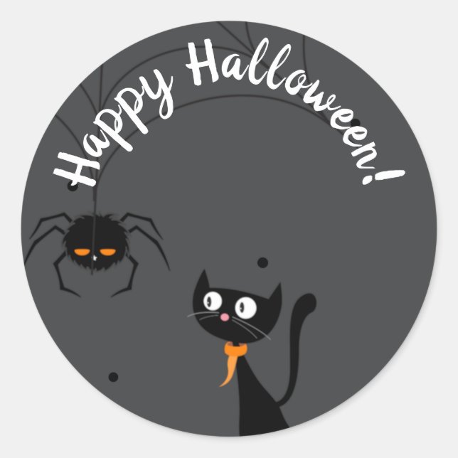 Black Cat & Spider Halloween Runder Aufkleber (Vorderseite)