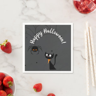 Black Cat & Spider Halloween Serviette