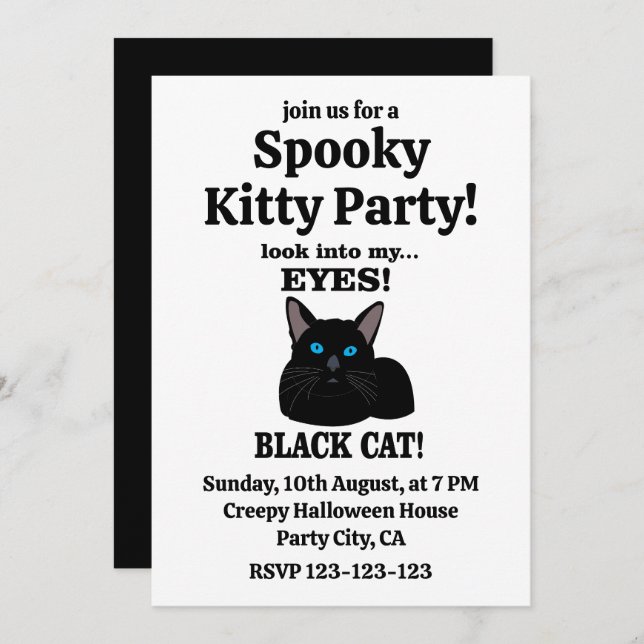 Black Cat Spooky Kitty Party Black Cat Einladung (Vorne/Hinten)
