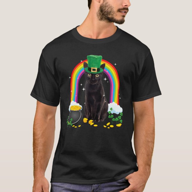 Black Cat St Patricks Day Leprechaun Kostüm Shamr T-Shirt (Vorderseite)