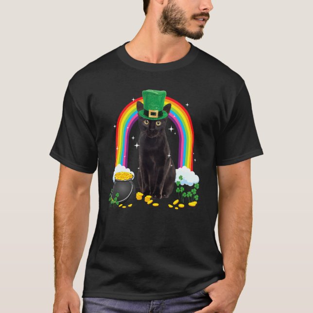 Black Cat St Patricks Day Leprechaun Kostüm Shamr T-Shirt (Vorderseite)
