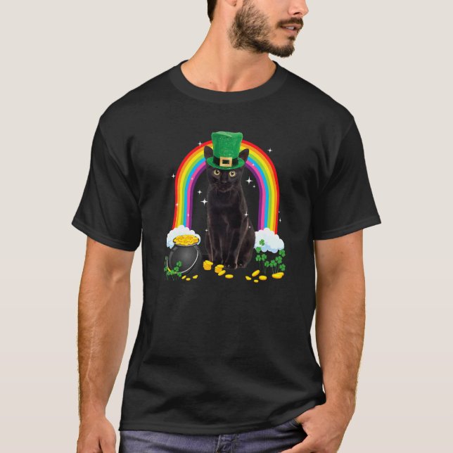 Black Cat St Patricks Day Leprechaun Kostüm Shamr T-Shirt (Vorderseite)