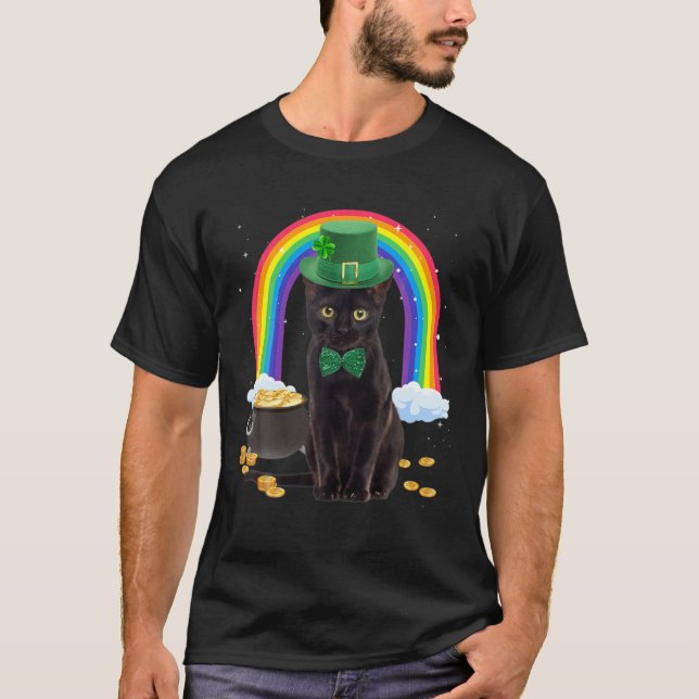 Black Cat St Patricks Day Leprechaun Kostüm Shamr T-Shirt (Vorderseite)