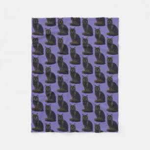 Black Cat Staring Ominous Foto Cutout Lila Fleecedecke