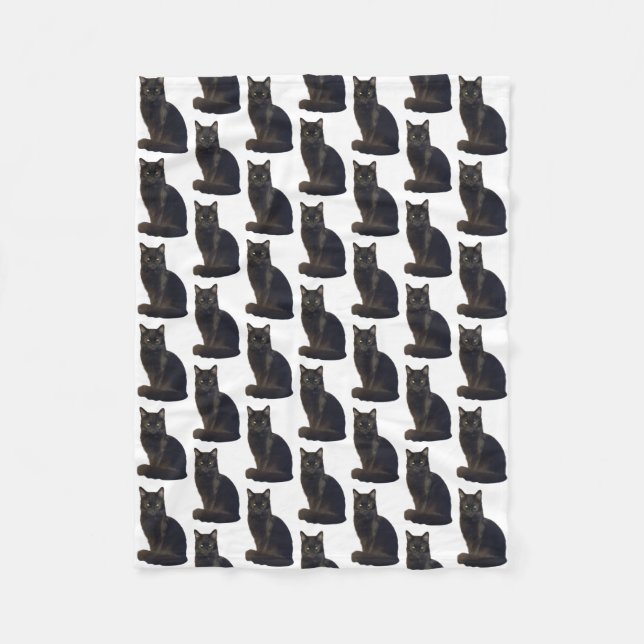 Black Cat Staring Ominous Foto Cutout White Fleecedecke (Vorderseite)