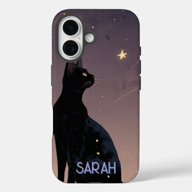 Black Cat Starry Night Celestie Feline Art Geschen Case-Mate iPhone Hülle (Rückseite)