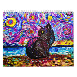Black Cat Starry Night Kalender