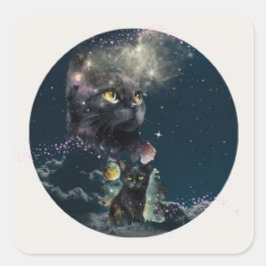 Black Cat Starry Night Stickers
