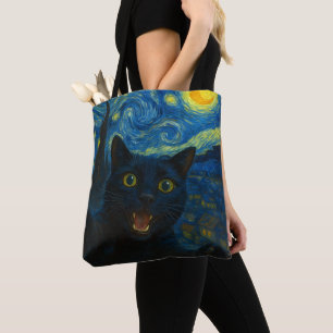 Black Cat Starry Night Van Gogh Cat Selfie