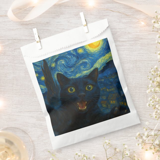 Black Cat Starry Night Van Gogh Cat Selfie Geschenktütchen (Ausgeschnitten)