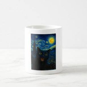 Black Cat Starry Night Van Gogh Cat Selfie Kaffeetasse