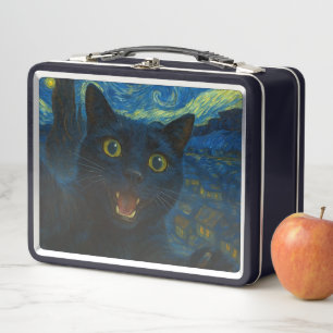 Black Cat Starry Night Van Gogh Cat Selfie Metall Brotdose