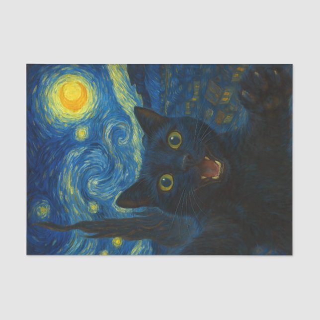 Black Cat Starry Night Van Gogh Cat Selfie Seidenpapier (Vorderseite)