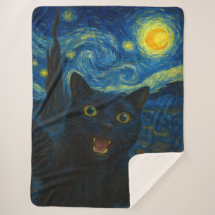 Black Cat Starry Night Van Gogh Cat Selfie Sherpadecke