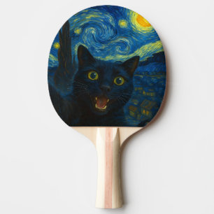 Black Cat Starry Night Van Gogh Cat Selfie Tischtennis Schläger