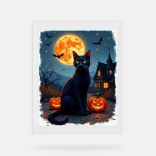 Black Cat Starry Night Van Gogh Pumpkins Bats Hall Acrylschild