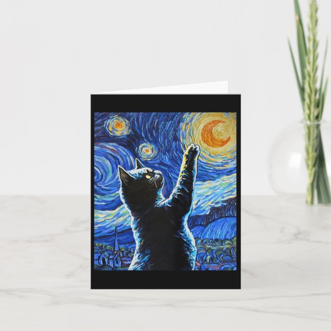 Black Cat Starry Night Vincent Van Gogh Halloween Karte (Vorderseite)