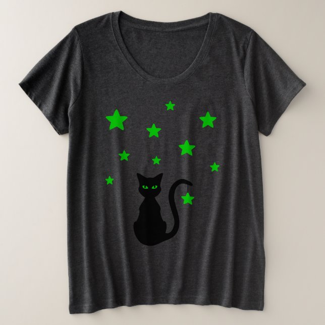 Black Cat Stars Plus Size T - Shirt (Design vorne)