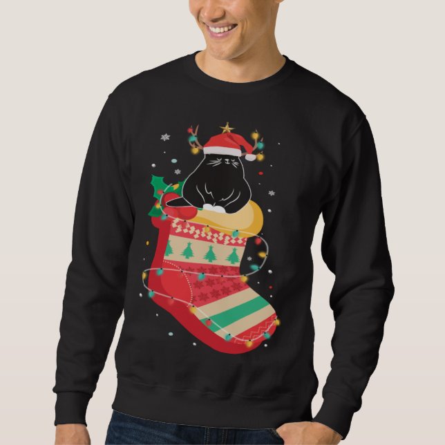 Black Cat Stockings Clothing Cool  Holiday Christm Sweatshirt (Vorderseite)