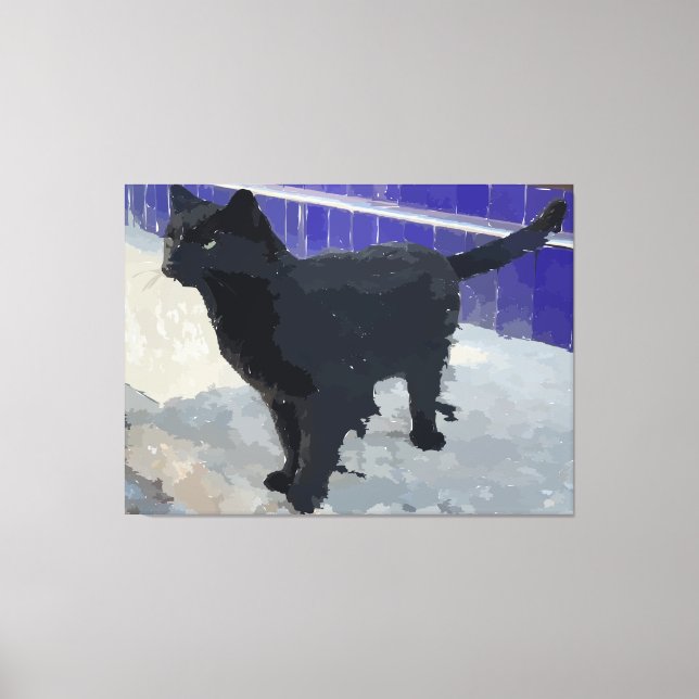 Black Cat Stretched Canvas Print Leinwanddruck (Vorderseite)