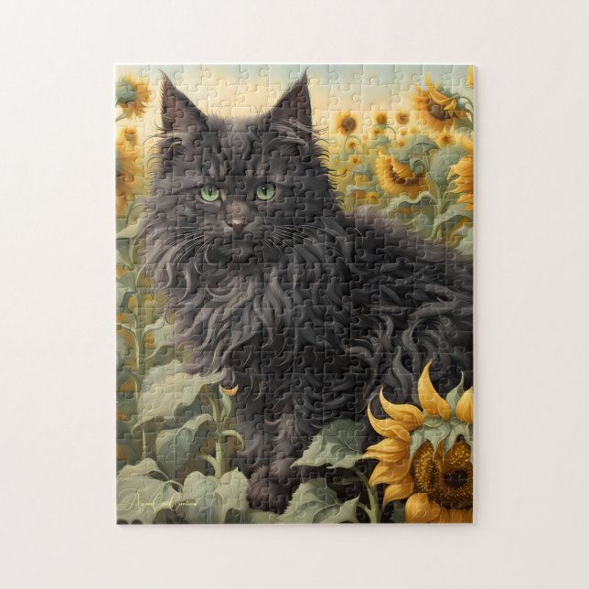 Black Cat Sunflower Puzzle (Vertikal)