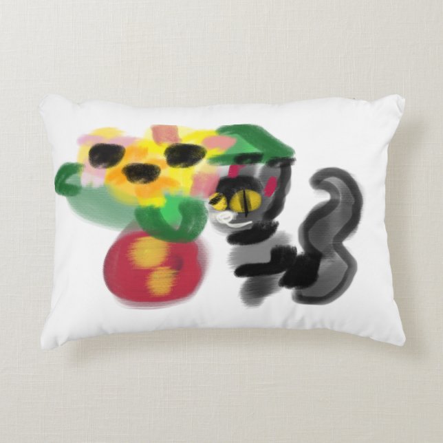 Black cat sunflowers  dekokissen (Vorderseite)