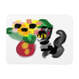 Black cat sunflowers magnet