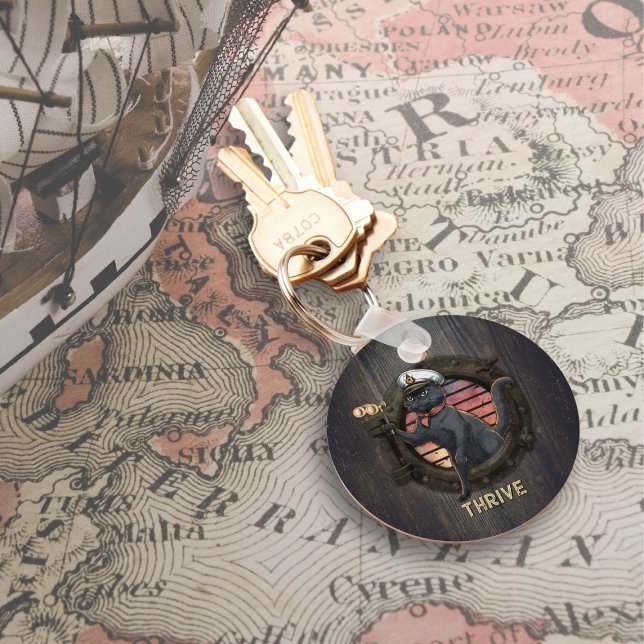 Black Cat Sunset: Eine Reise zur THRIVE Round Schlüsselanhänger (Black Cat Sunset: A Voyage to THRIVE Round Keychain)