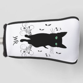 Black Cat Surrounded by Notes of Music Monogram Golf Headcover