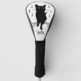 Black Cat Surrounded by Notes of Music Personal  Golf Headcover