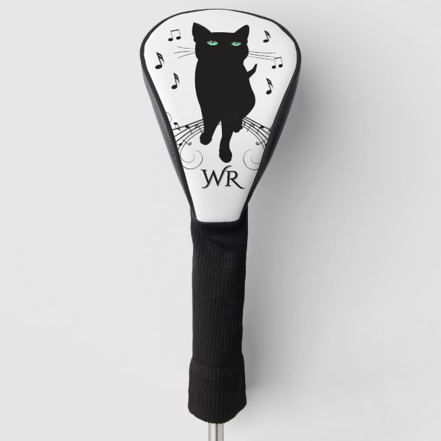 Black Cat Surrounded by Notes of Music Personal  Golf Headcover (Vorderseite)