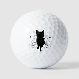Black Cat Surrounded by Whispering Notes of Music Golfball