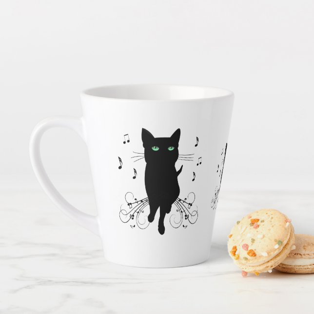 Black Cat Surrounded by Whispering Notes of Music Milchtasse (Beispiel)