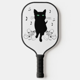 Black Cat Surrounded by Whispering Notes of Music Pickleball Schläger