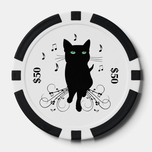 Black Cat Surrounded by Whispering Notes of Music Pokerchips (Vorderseite)