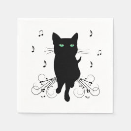 Black Cat Surrounded by Whispering Notes of Music Serviette