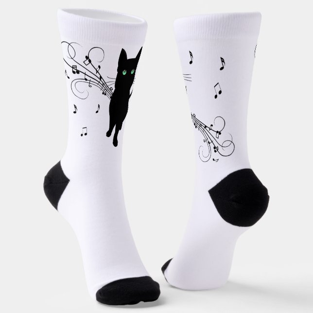 Black Cat Surrounded by Whispering Notes of Music Socken (Gewinkelt)