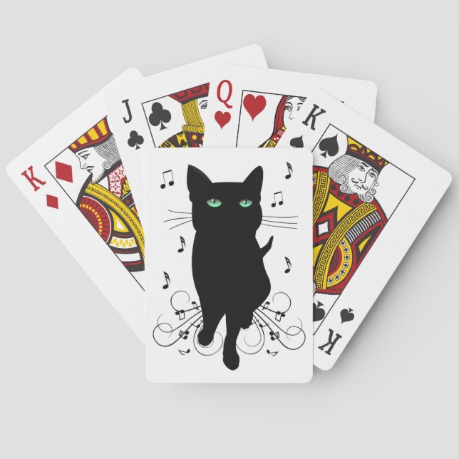 Black Cat Surrounded by Whispering Notes of Music Spielkarten (Rückseite)