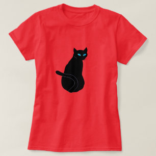 Black Cat T - Shirt mit blauen Augen