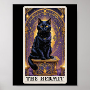 Black Cat Tarot Card The Hermit Halloween Childys Poster