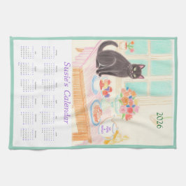 Black Cat & Tea Party Kitchen Towel Calendar Geschirrtuch