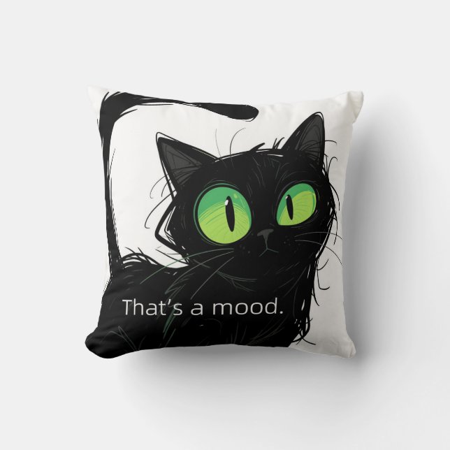 Black Cat "That's a Mood" Polyester Kissen (Vorderseite)
