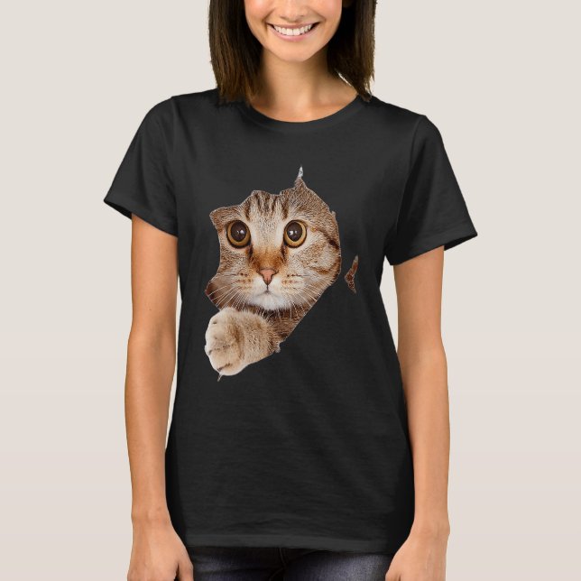 Black Cat Torn Cloth Cat  Cat Mom Kitten T-Shirt (Vorderseite)