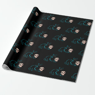 Black Cat & Totenkopf Halloween Geschenkpapier
