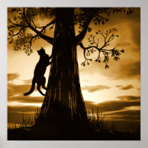 Black Cat Tree Silhouette Sunset Poster Printwerbu
