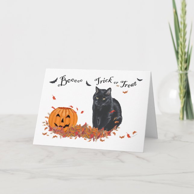 Black Cat Trick oder Treat Halloween Karte (Vorderseite)