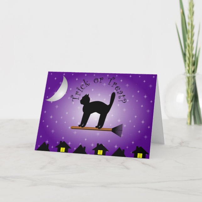 Black Cat Trick oder Treat? Halloween-Karte Karte (Vorderseite)