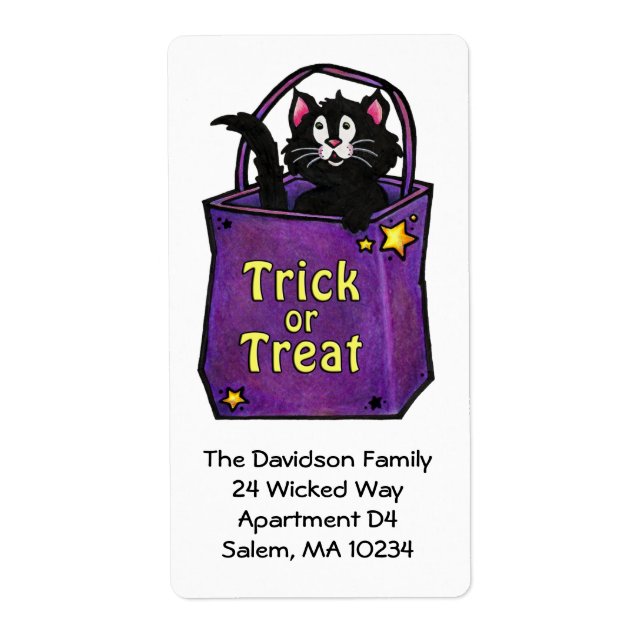 Black Cat "Trick or Treat"-Adressetikett (Vorne)